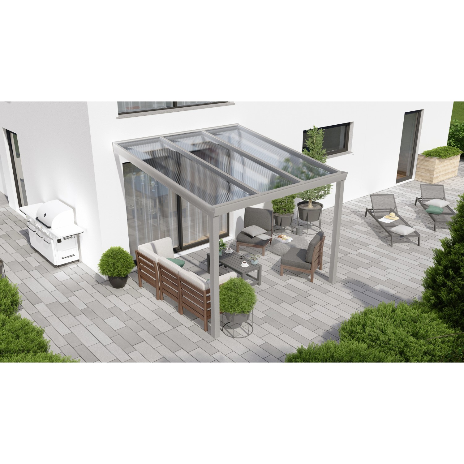 Terrassenüberdachung Professional 300 cm x 300 cm Grau Struktur PC Klar von GARDENDREAMS