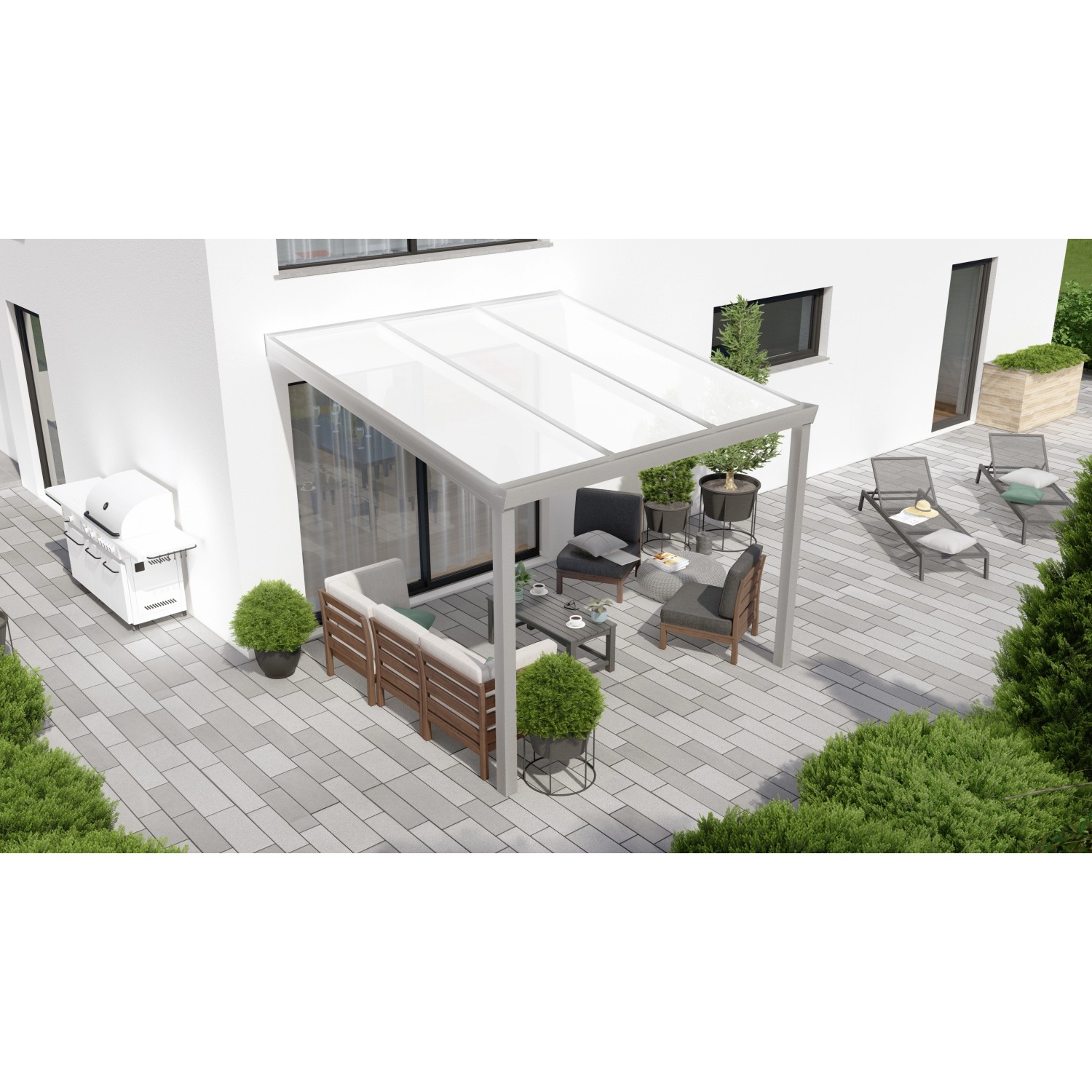 Terrassenüberdachung Professional 300 cm x 300 cm Grau Struktur PC Opal von GARDENDREAMS