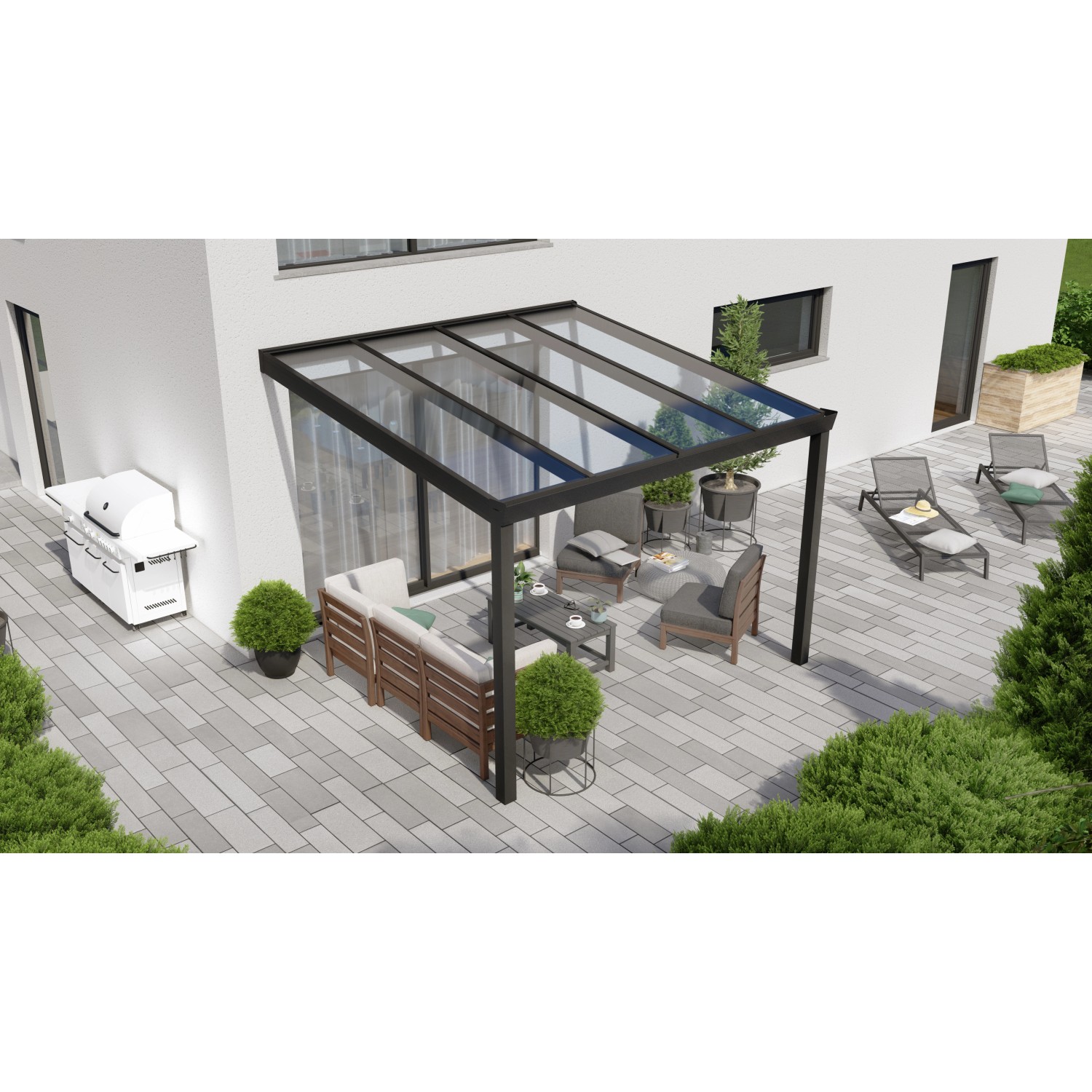 Terrassenüberdachung Professional 300 cm x 300 cm Schwarz Struktur Glas von GARDENDREAMS