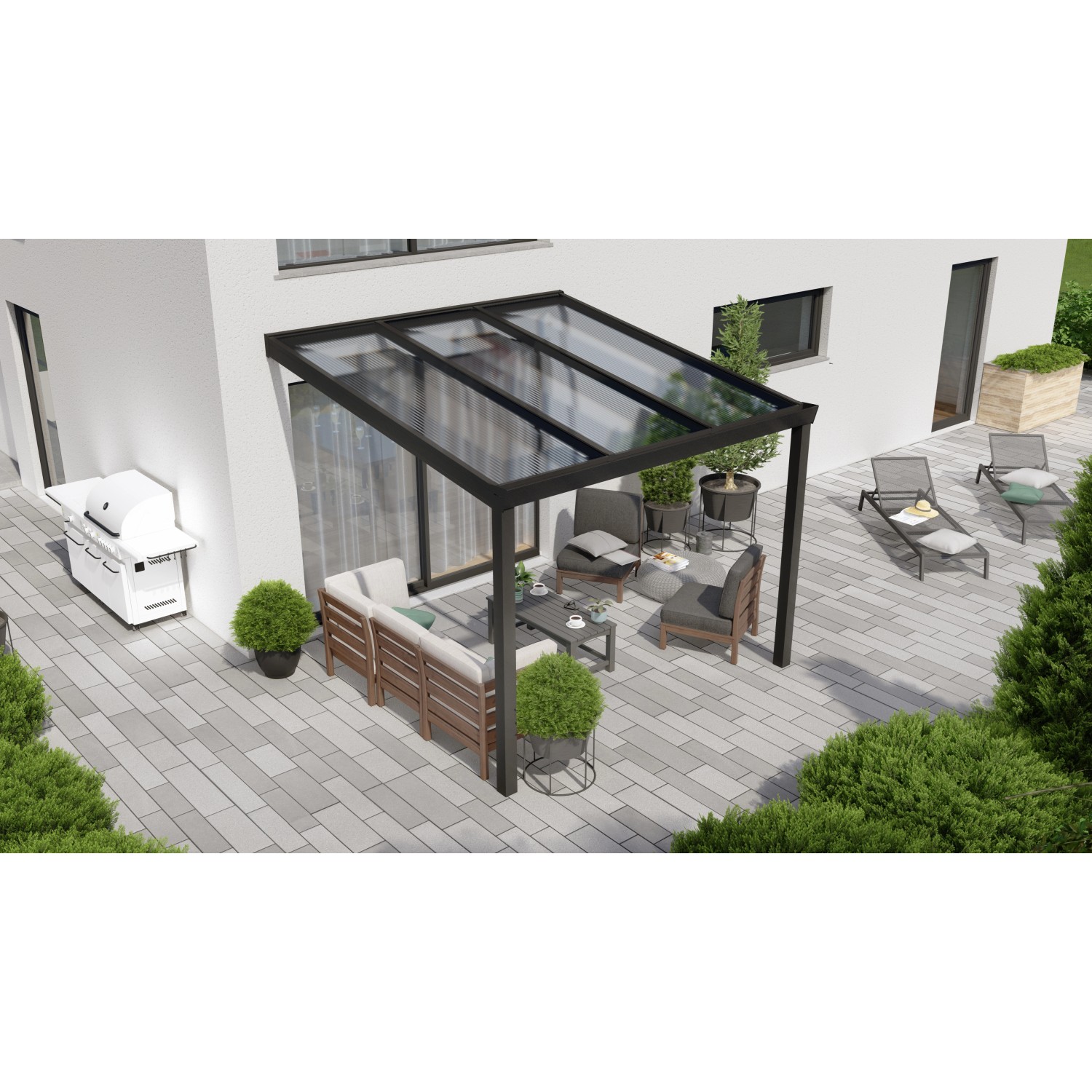 Terrassenüberdachung Professional 300 cm x 300 cm Schwarz Struktur PC Klar von GARDENDREAMS