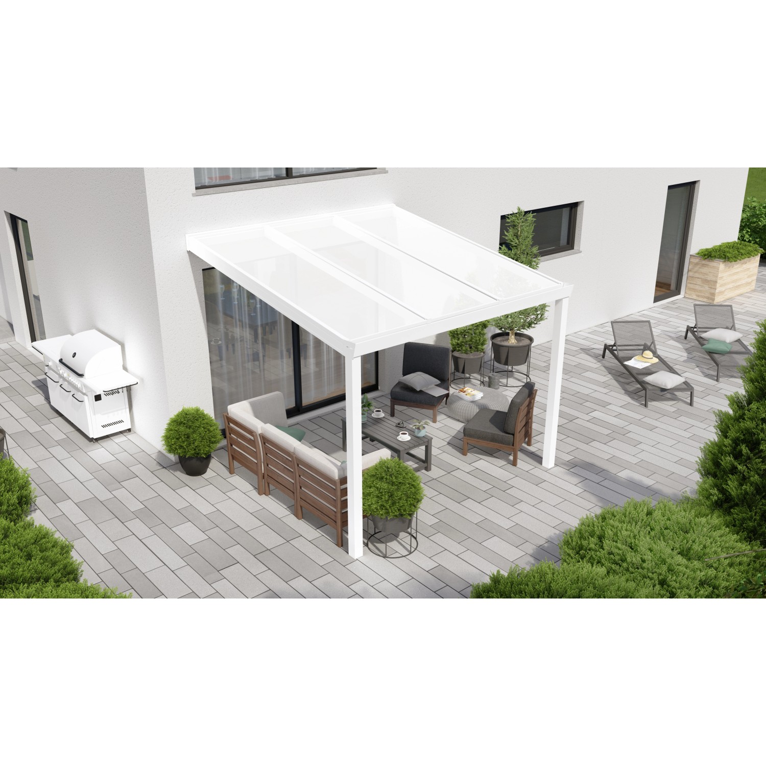 Terrassenüberdachung Professional 300 cm x 300 cm Weiß PC Opal von GARDENDREAMS