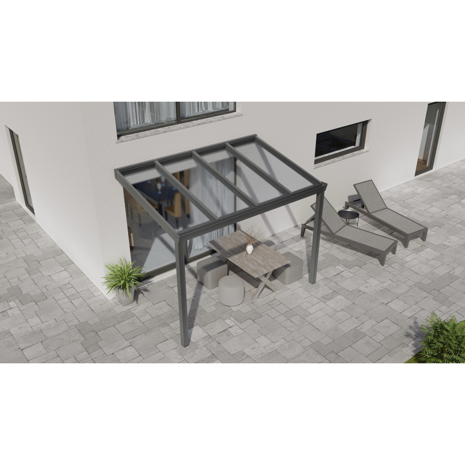 Terrassenüberdachung Professional 300 cm x 350 cm Anthrazit Struktur Glas von GARDENDREAMS