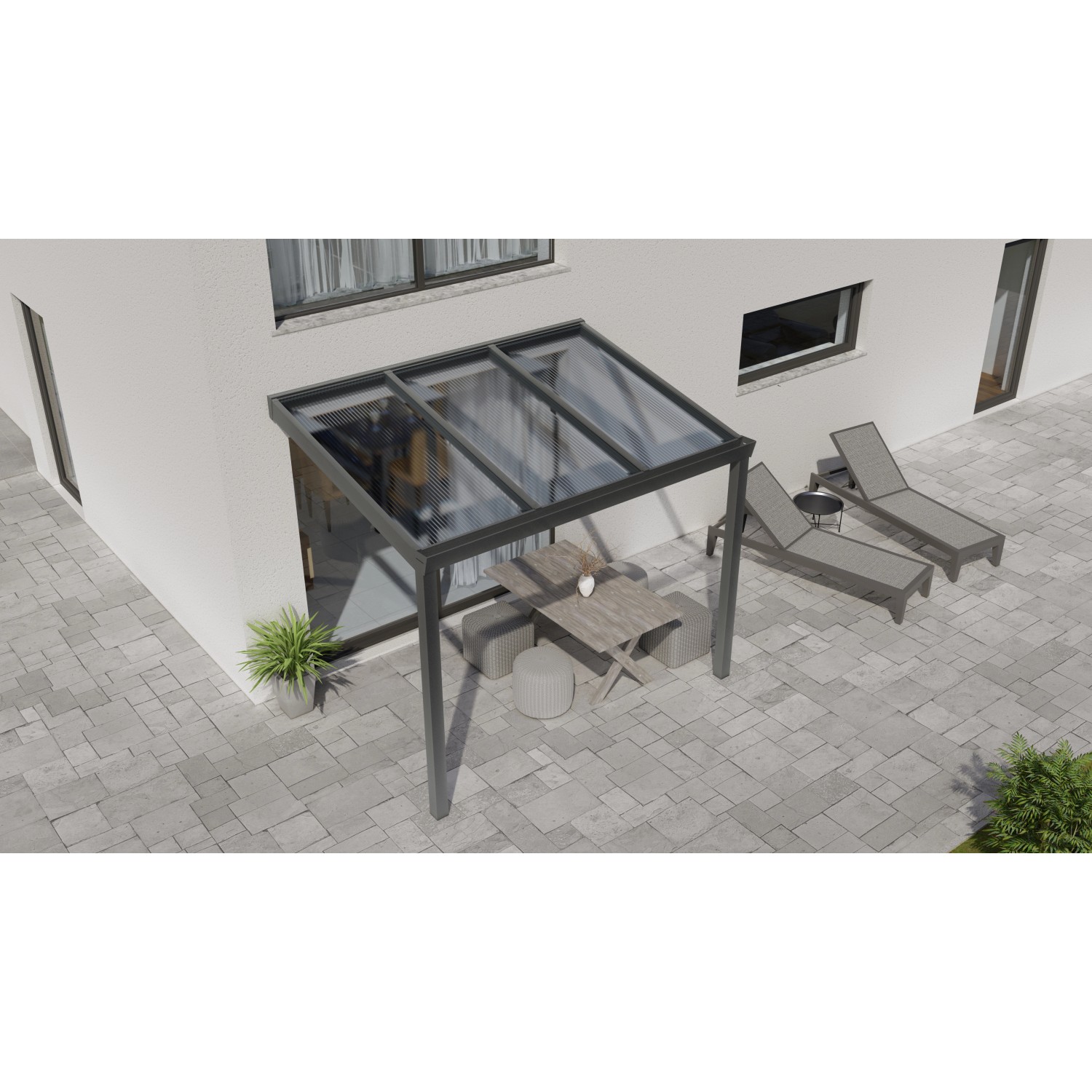 Terrassenüberdachung Professional 300 cm x 350 cm Anthrazit Struktur PC Klar von GARDENDREAMS