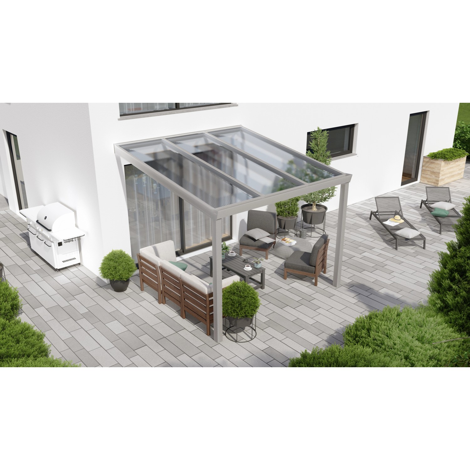 Terrassenüberdachung Professional 300 cm x 350 cm Grau Struktur PC Klar von GARDENDREAMS