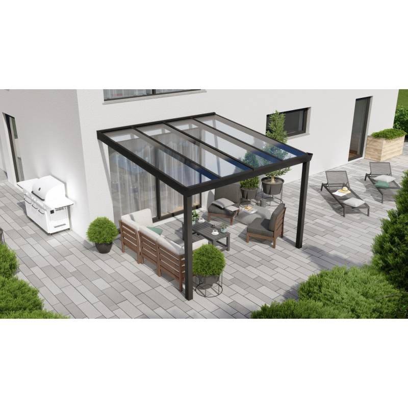Terrassenüberdachung Professional 300 cm x 350 cm Schwarz Struktur Glas von GARDENDREAMS
