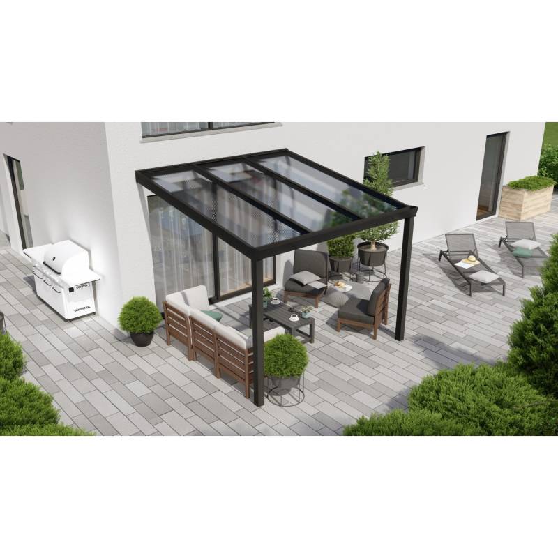 Terrassenüberdachung Professional 300 cm x 350 cm Schwarz Struktur PC Klar von GARDENDREAMS