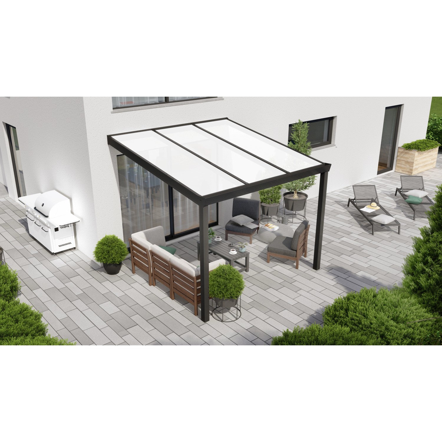 Terrassenüberdachung Professional 300 cm x 350 cm Schwarz Struktur PC Opal von GARDENDREAMS