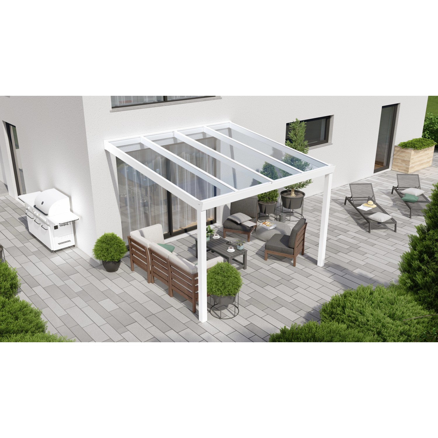 Terrassenüberdachung Professional 300 cm x 350 cm Weiß Glas von GARDENDREAMS