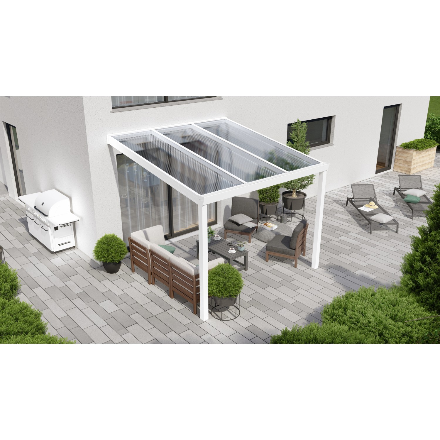 Terrassenüberdachung Professional 300 cm x 350 cm Weiß PC Klar von GARDENDREAMS