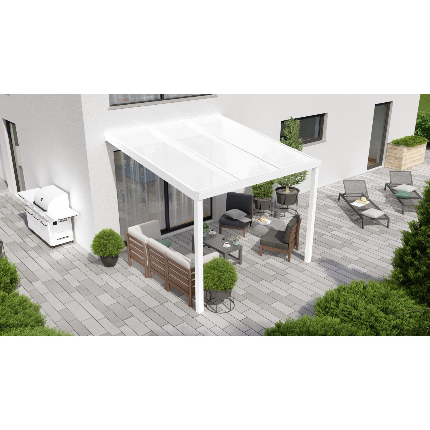 Terrassenüberdachung Professional 300 cm x 350 cm Weiß PC Opal von GARDENDREAMS