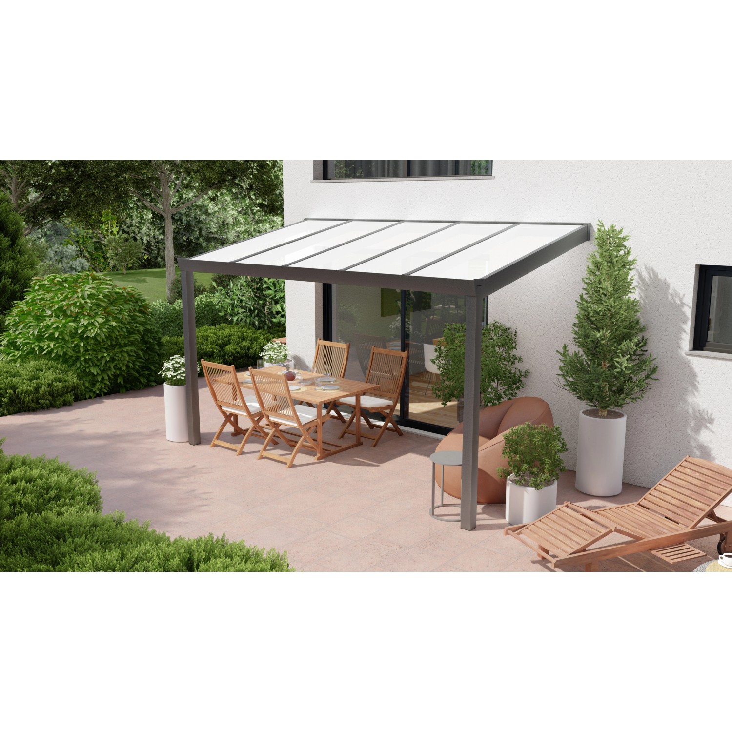 Terrassenüberdachung Professional 400 cm x 200 cm Anthrazit Struktur PC Opal von GARDENDREAMS