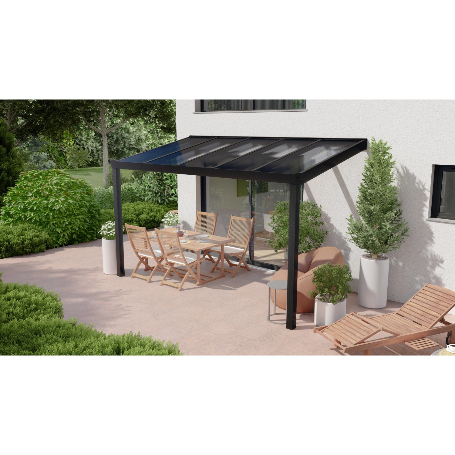 Terrassenüberdachung Professional 400 cm x 200 cm Schwarz Struktur PC Klar von GARDENDREAMS