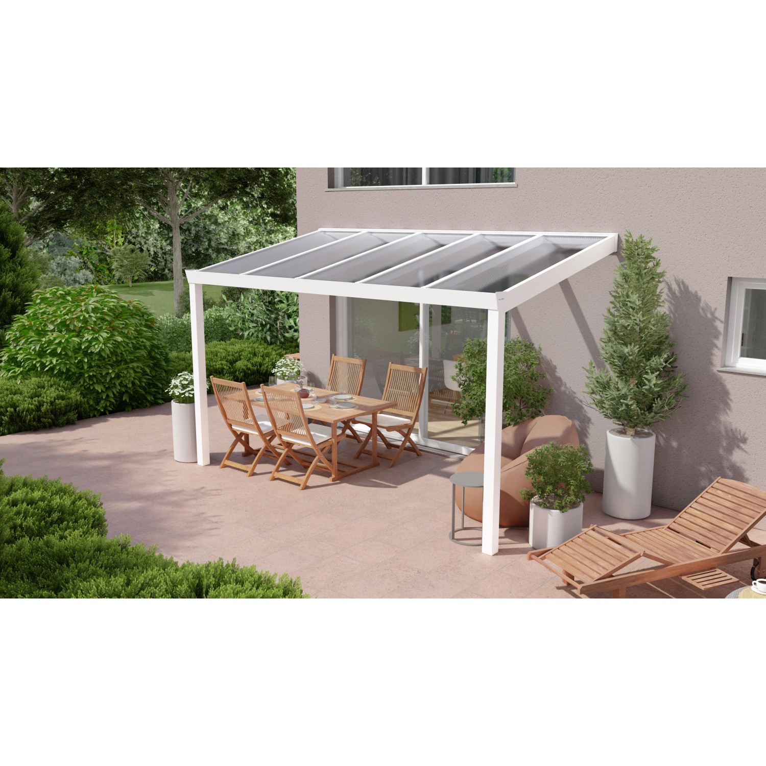 Terrassenüberdachung Professional 400 cm x 200 cm Weiß PC Klar von GARDENDREAMS