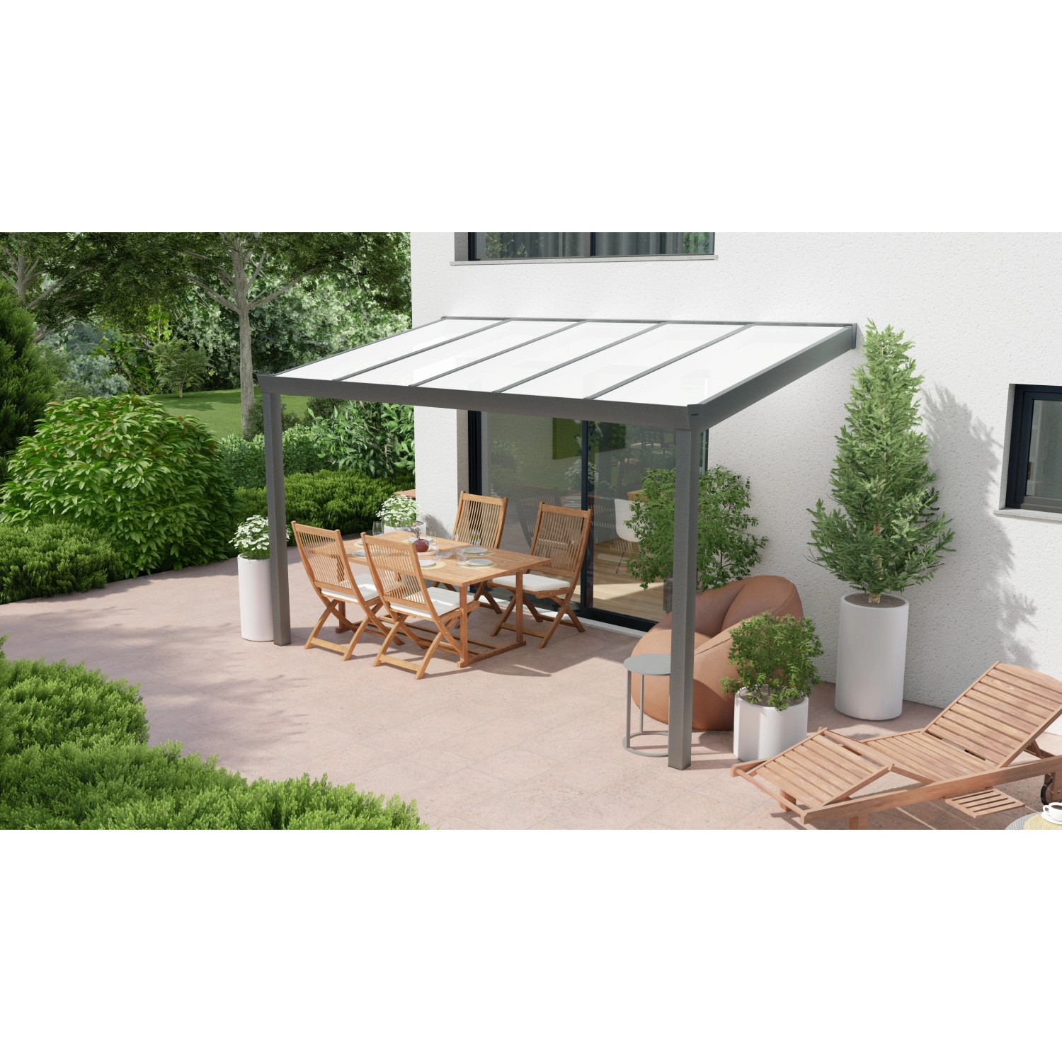 Terrassenüberdachung Professional 400 cm x 250 cm Anthrazit Struktur PC Opal von GARDENDREAMS