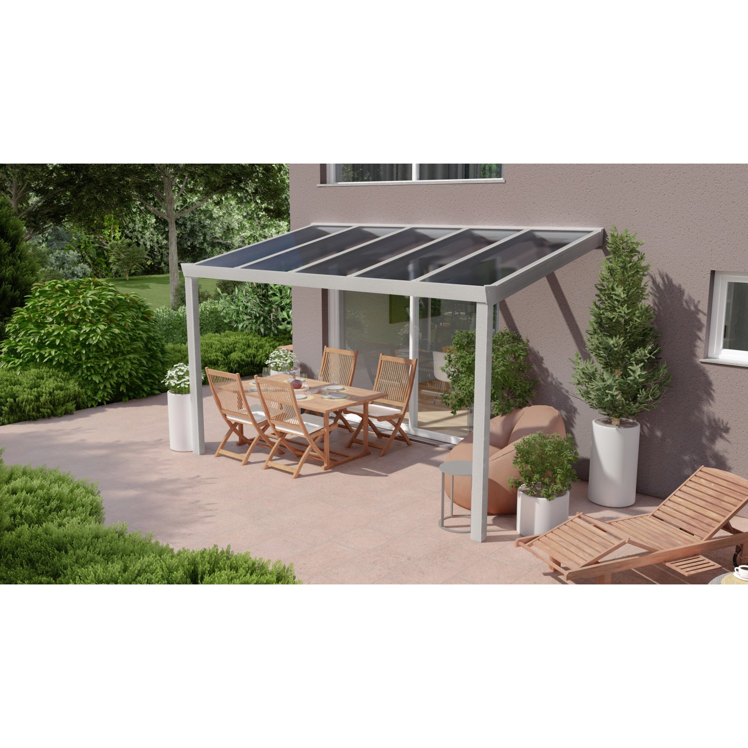 Terrassenüberdachung Professional 400 cm x 250 cm Grau Struktur PC Klar von GARDENDREAMS