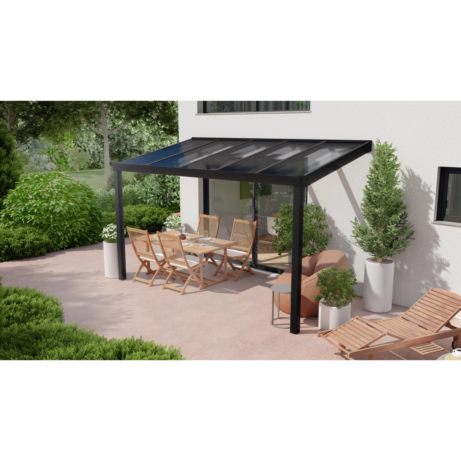 Terrassenüberdachung Professional 400 cm x 250 cm Schwarz Struktur PC Klar von GARDENDREAMS