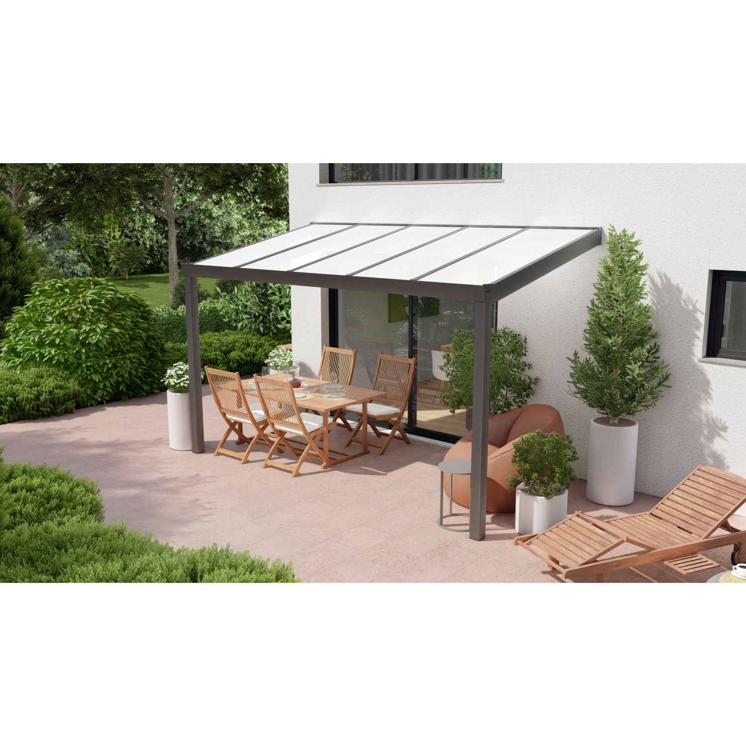 Terrassenüberdachung Professional 400 cm x 300 cm Anthrazit Struktur PC Opal von GARDENDREAMS