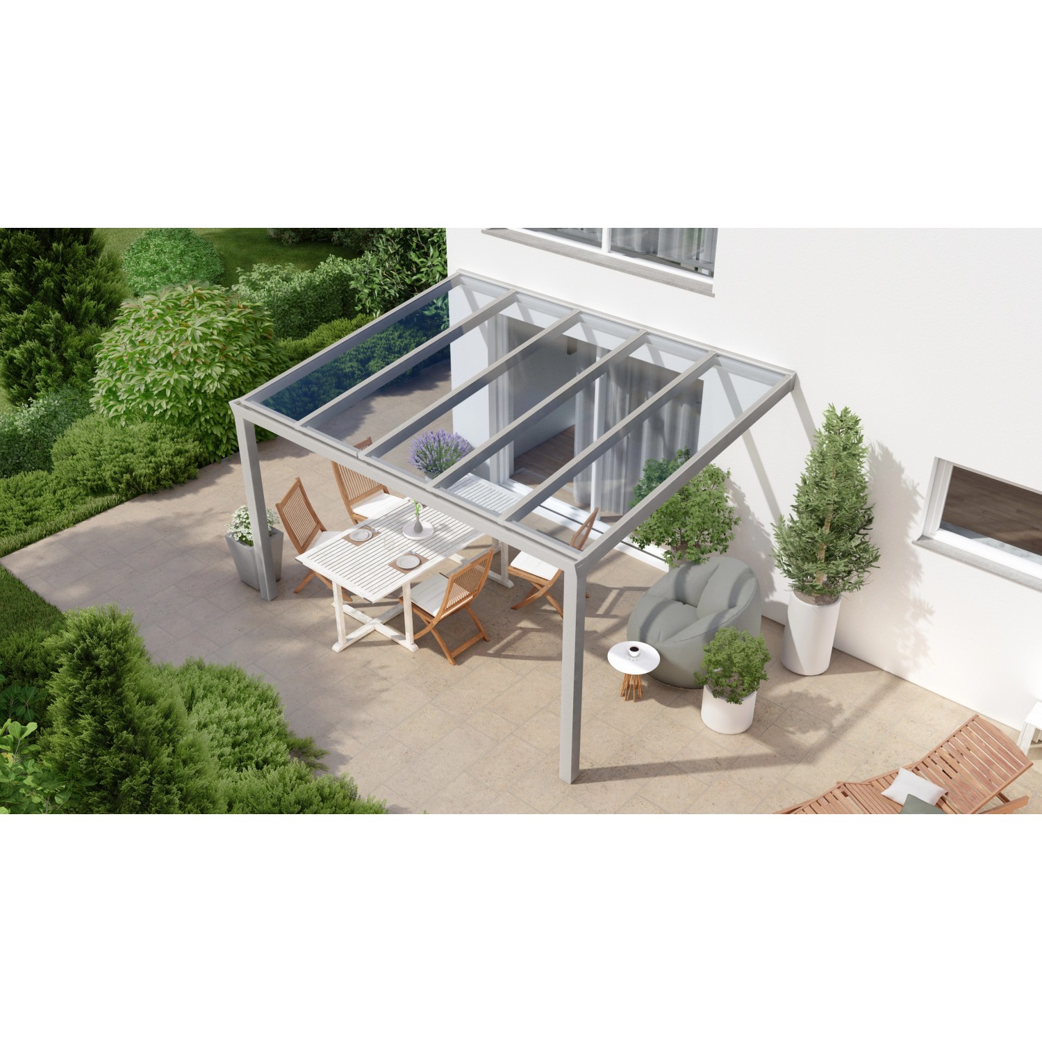 Terrassenüberdachung Professional 400 cm x 300 cm Grau Struktur Glas von GARDENDREAMS