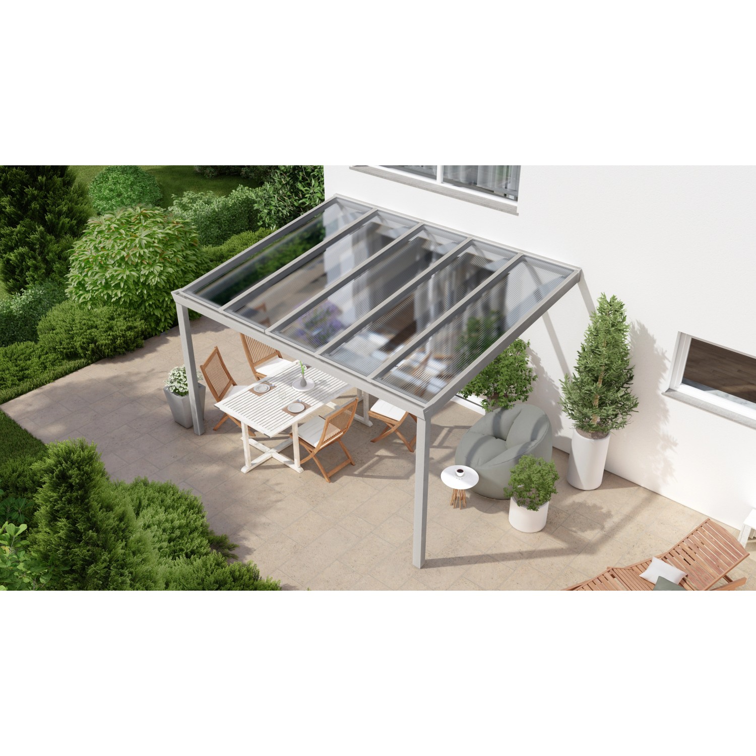Terrassenüberdachung Professional 400 cm x 300 cm Grau Struktur PC Klar von GARDENDREAMS
