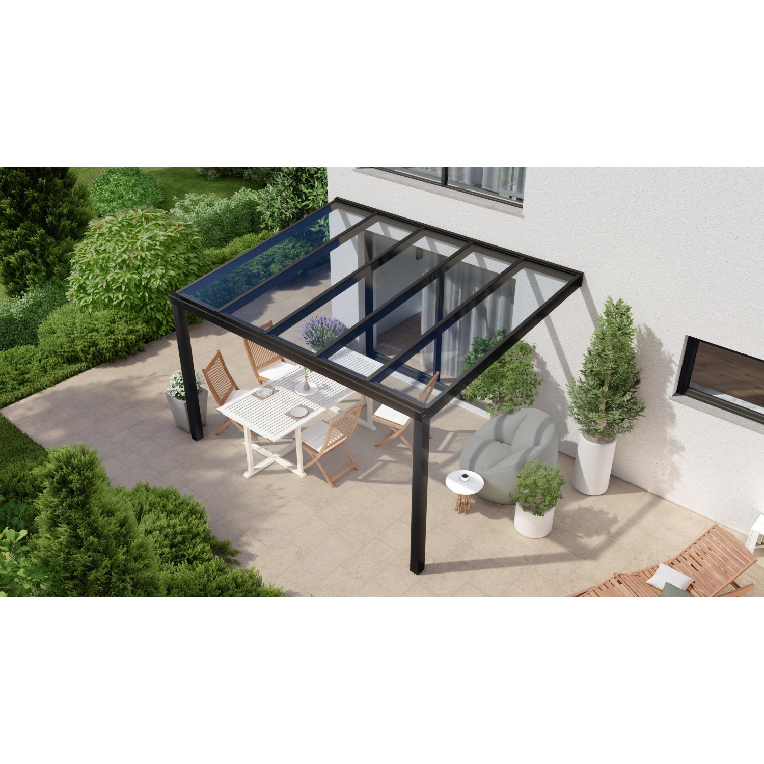 Terrassenüberdachung Professional 400 cm x 300 cm Schwarz Struktur Glas von GARDENDREAMS