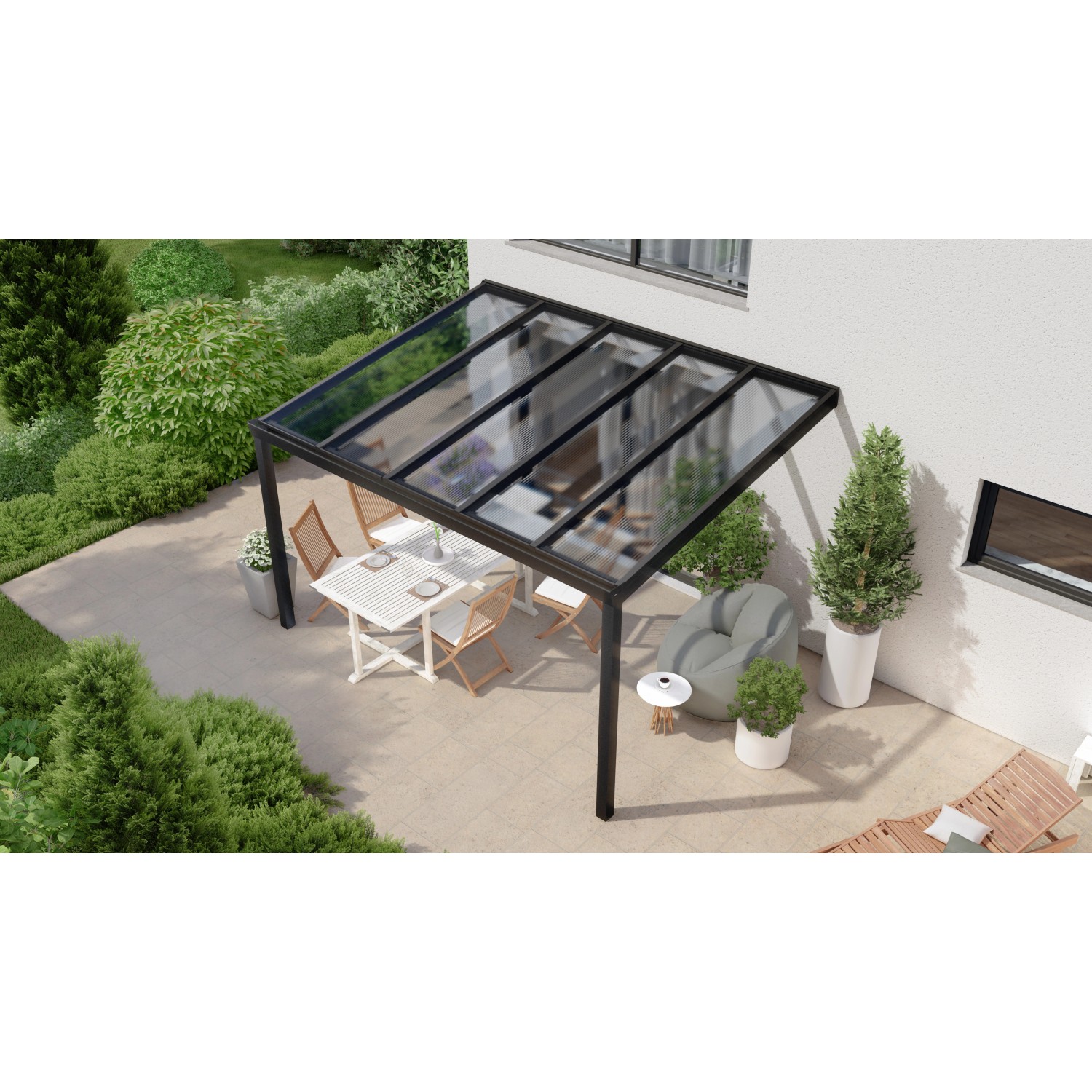Terrassenüberdachung Professional 400 cm x 300 cm Schwarz Struktur PC Klar von GARDENDREAMS