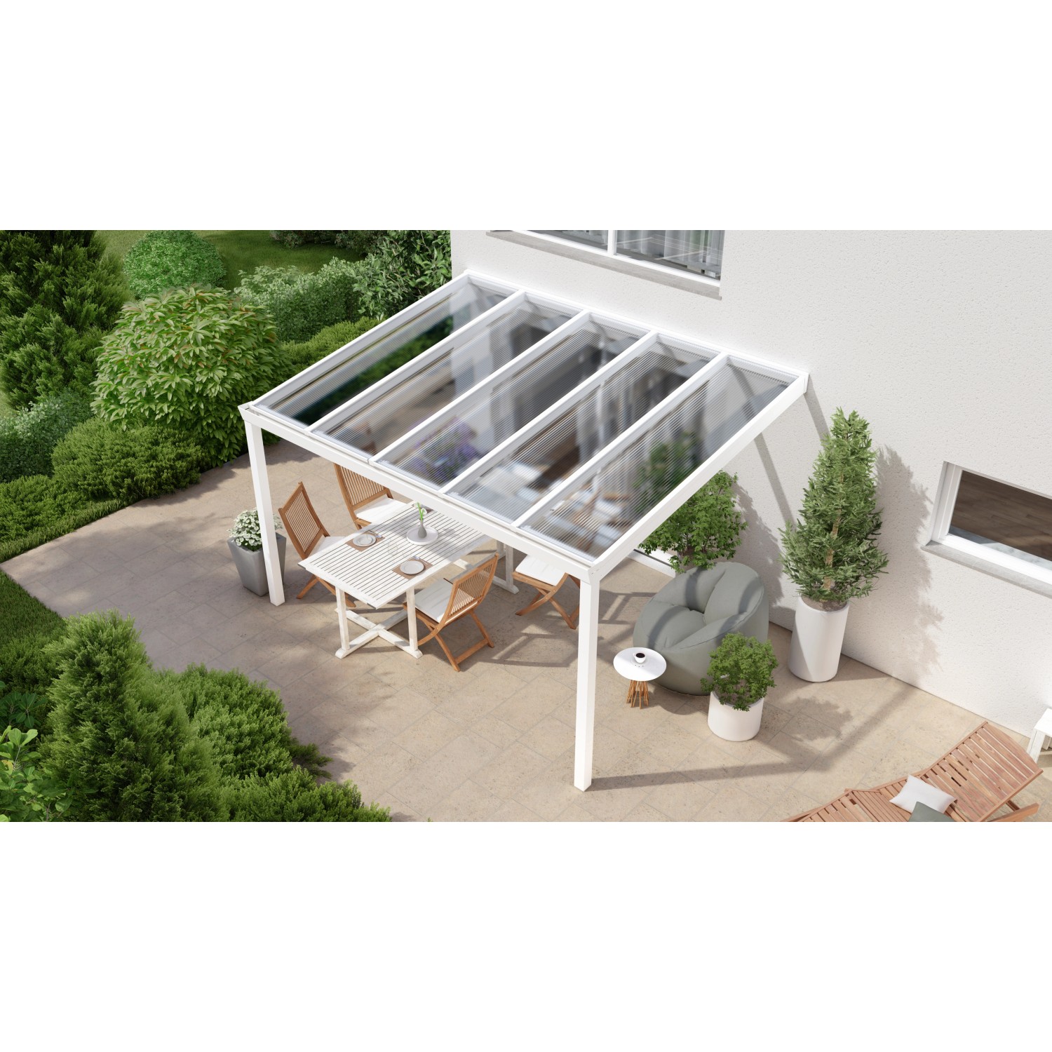 Terrassenüberdachung Professional 400 cm x 300 cm Weiß PC Klar von GARDENDREAMS
