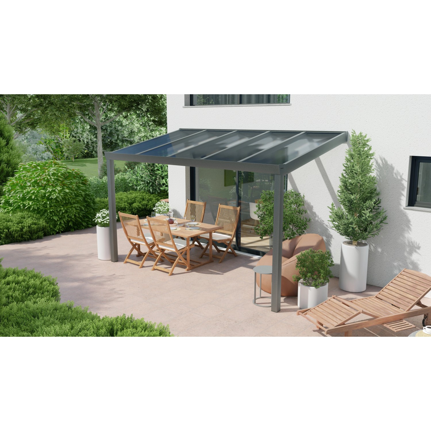 Terrassenüberdachung Professional 400 cm x 350 cm Anthrazit Struktur PC Klar von GARDENDREAMS