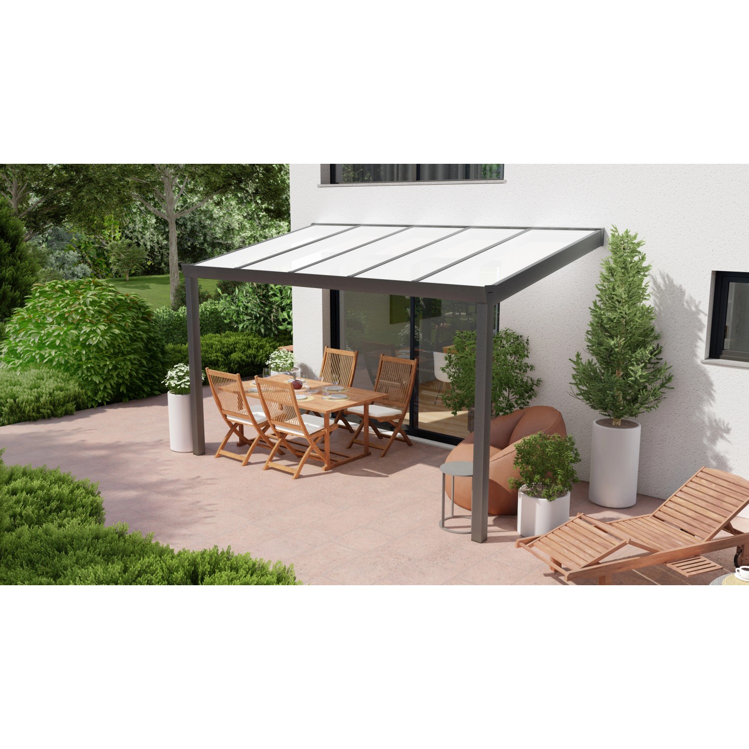 Terrassenüberdachung Professional 400 cm x 350 cm Anthrazit Struktur PC Opal von GARDENDREAMS