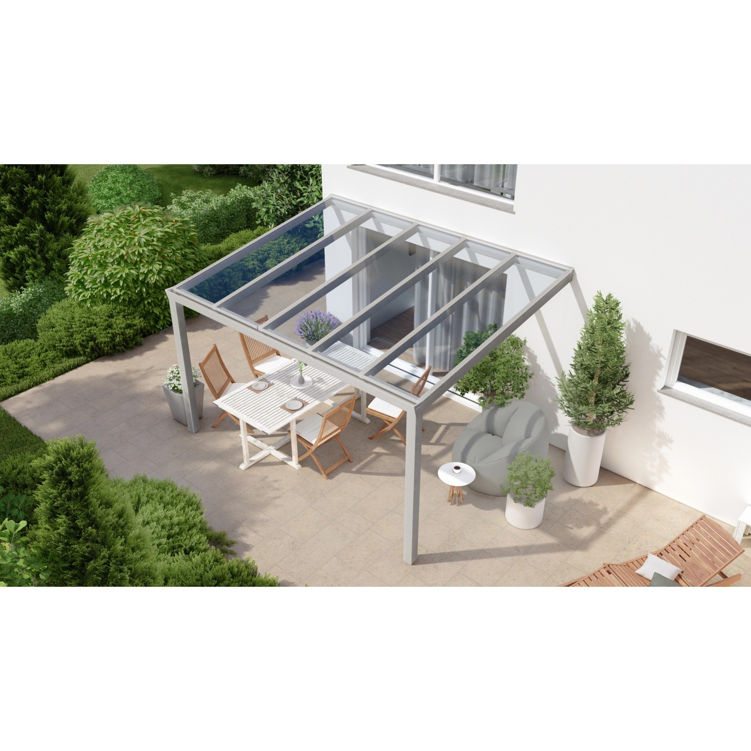 Terrassenüberdachung Professional 400 cm x 350 cm Grau Struktur Glas von GARDENDREAMS