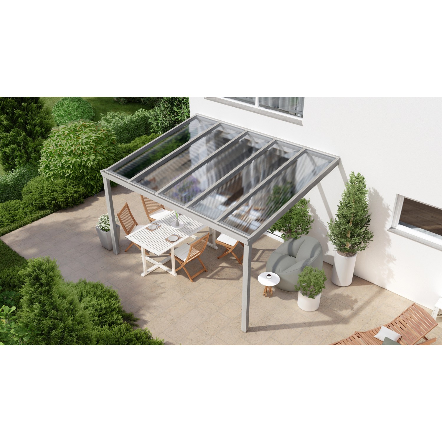 Terrassenüberdachung Professional 400 cm x 350 cm Grau Struktur PC Klar von GARDENDREAMS