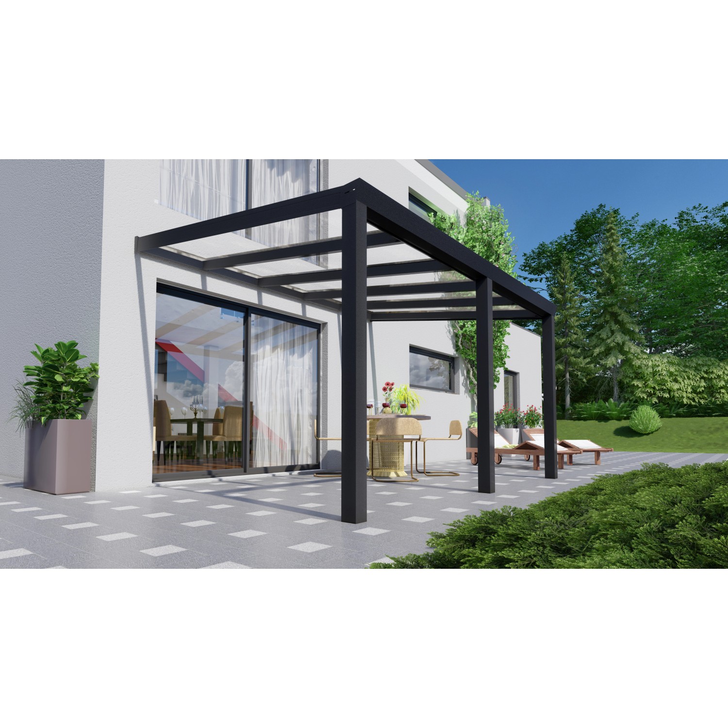 Terrassenüberdachung Professional 400 cm x 350 cm Schwarz Struktur Glas von GARDENDREAMS