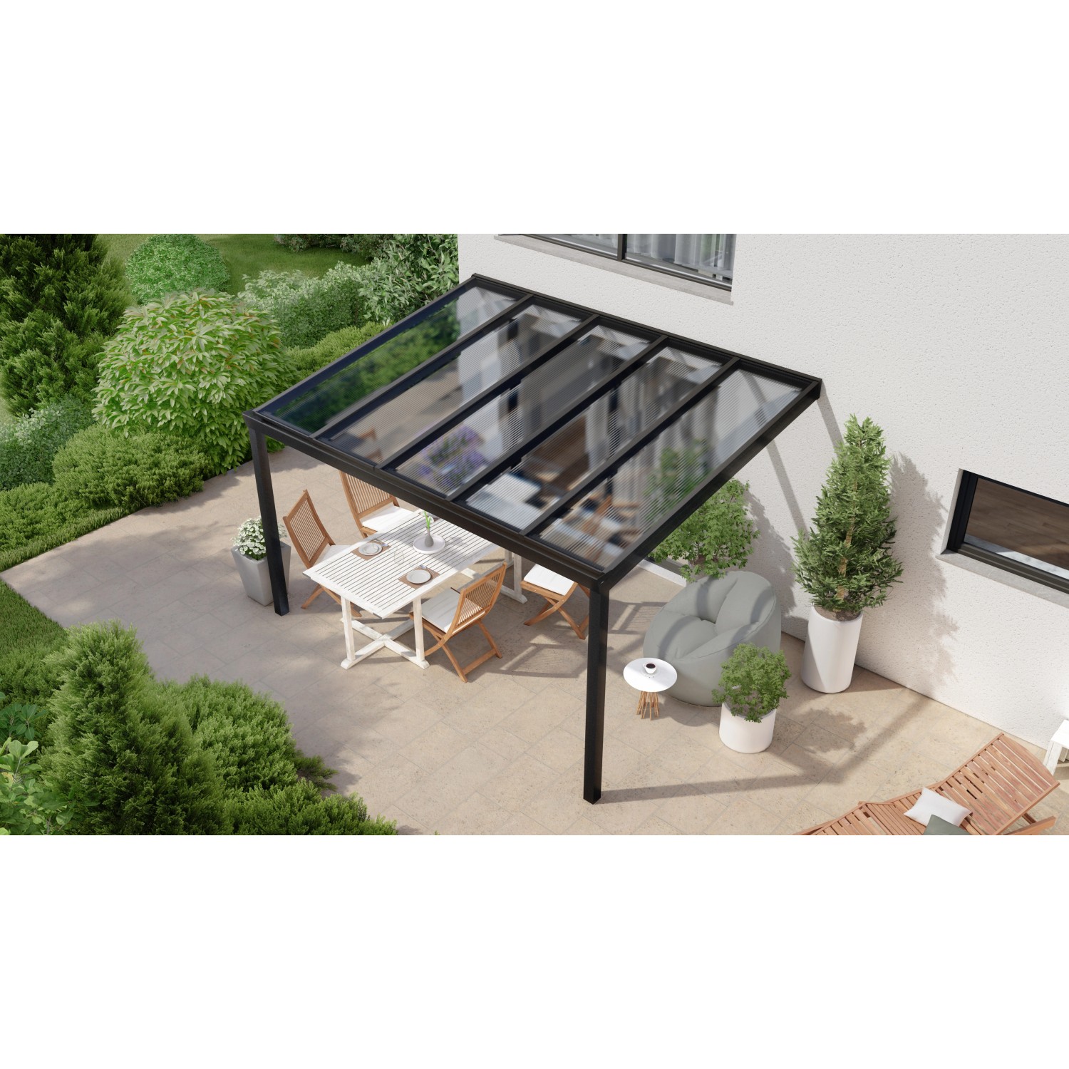 Terrassenüberdachung Professional 400 cm x 350 cm Schwarz Struktur PC Klar von GARDENDREAMS