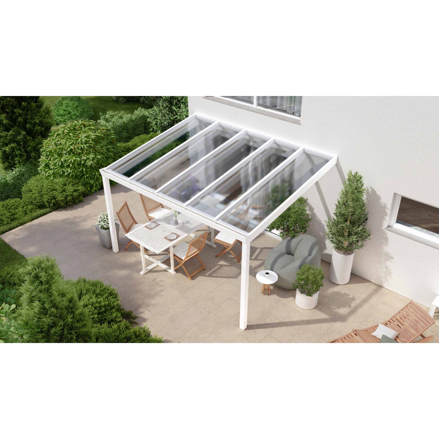 Terrassenüberdachung Professional 400 cm x 350 cm Weiß PC Klar von GARDENDREAMS