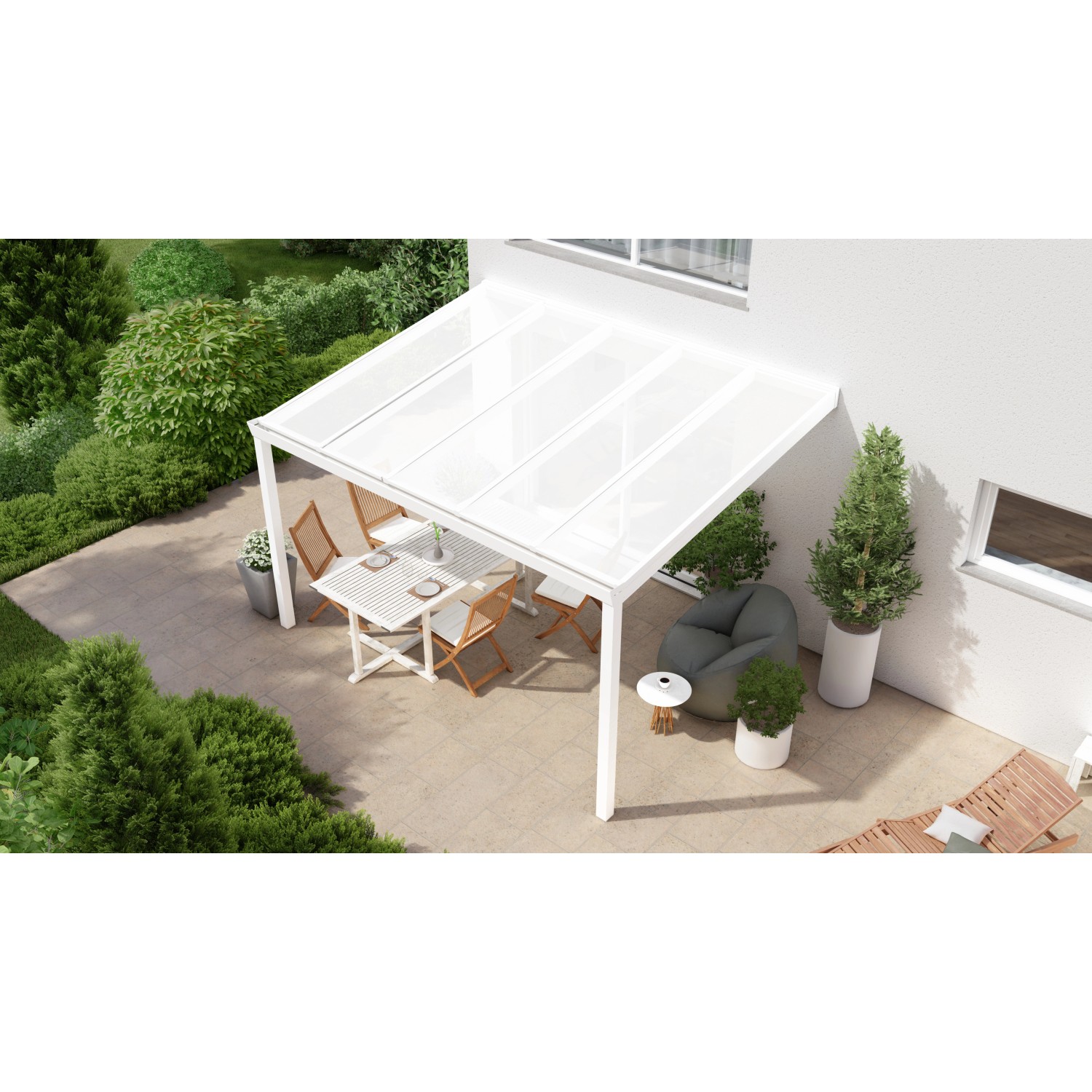 Terrassenüberdachung Professional 400 cm x 350 cm Weiß PC Opal von GARDENDREAMS