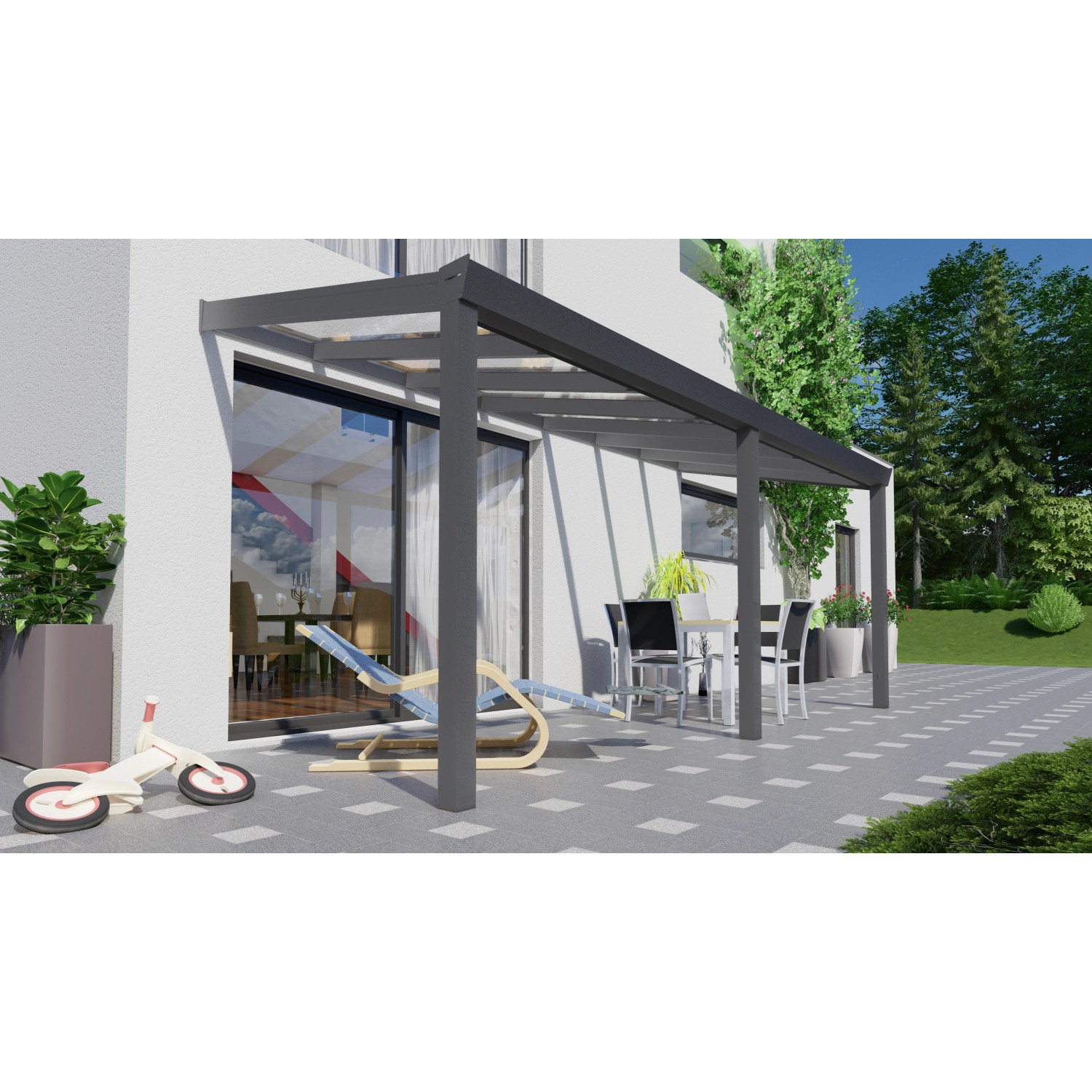 Terrassenüberdachung Professional 500 cm x 200 cm Anthrazit Struktur Glas von GARDENDREAMS