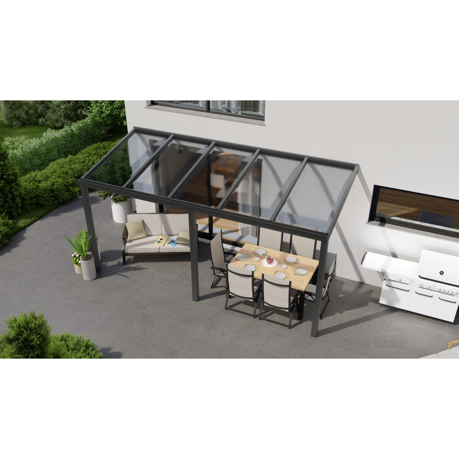 Terrassenüberdachung Professional 500 cm x 200 cm Anthrazit Struktur PC Klar von GARDENDREAMS