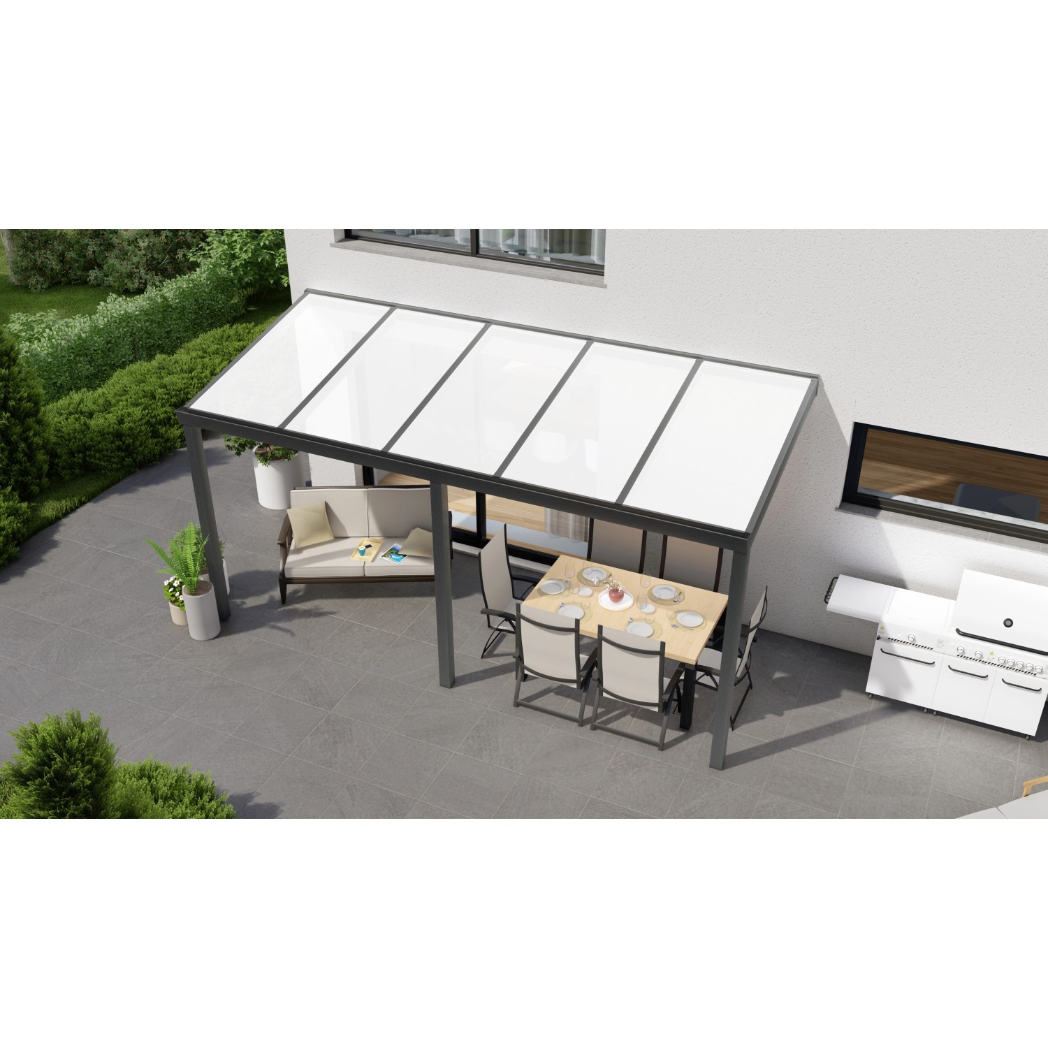 Terrassenüberdachung Professional 500 cm x 200 cm Anthrazit Struktur PC Opal von GARDENDREAMS