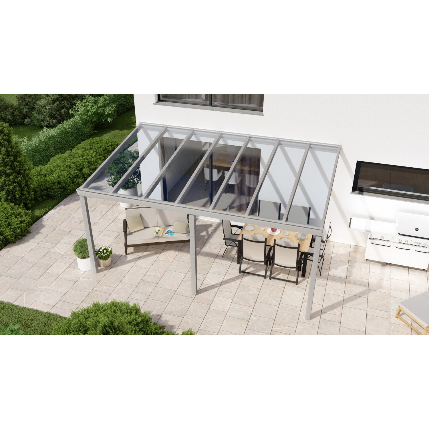 Terrassenüberdachung Professional 500 cm x 200 cm Grau Struktur Glas von GARDENDREAMS