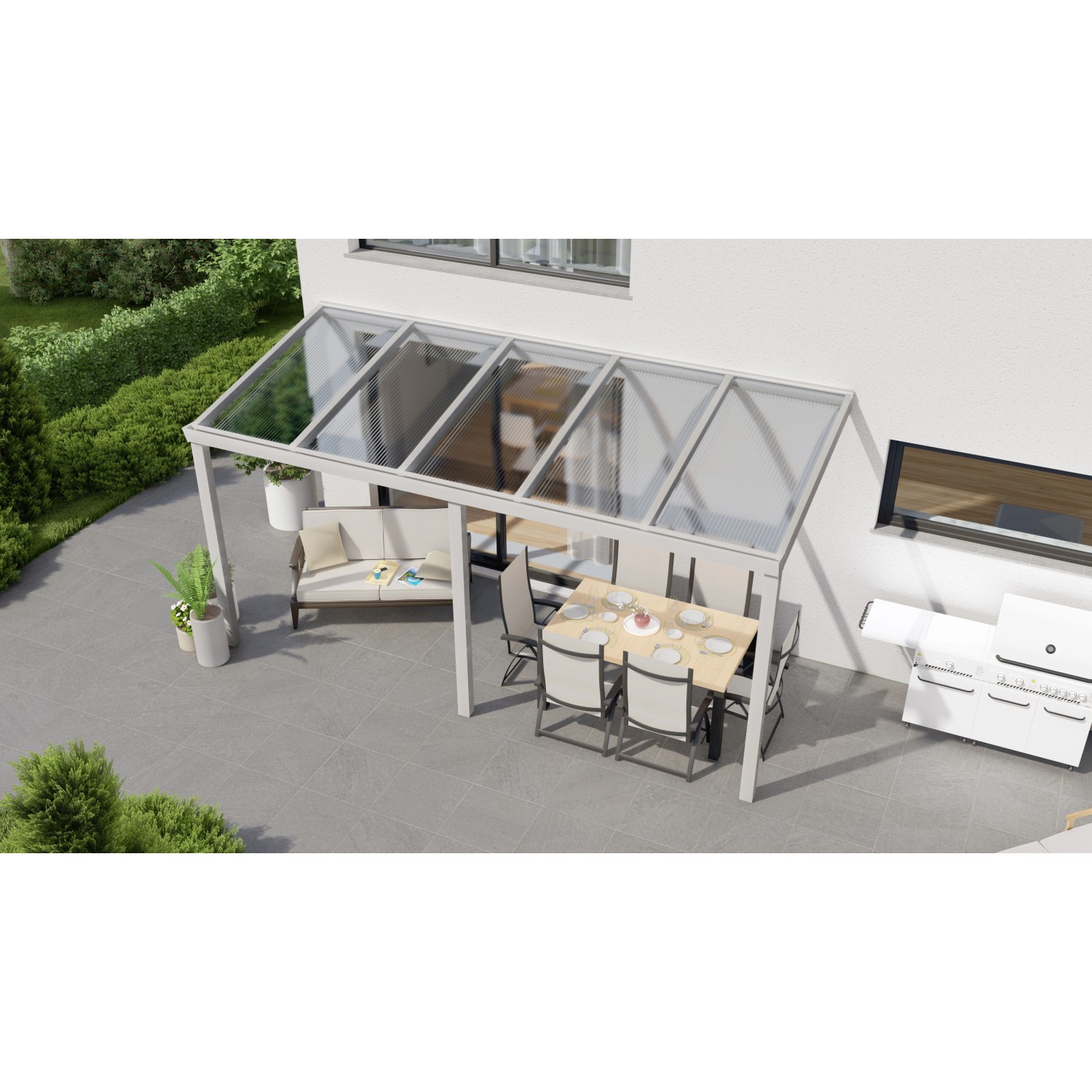 Terrassenüberdachung Professional 500 cm x 200 cm Grau Struktur PC Klar von GARDENDREAMS