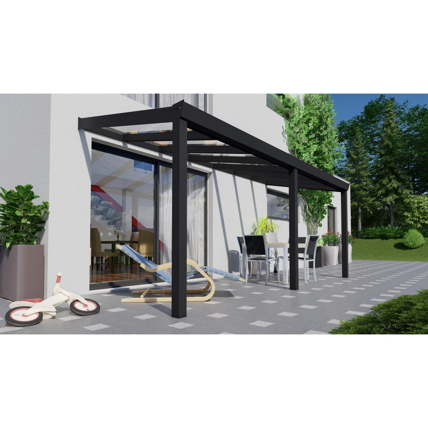 Terrassenüberdachung Professional 500 cm x 200 cm Schwarz Struktur Glas von GARDENDREAMS