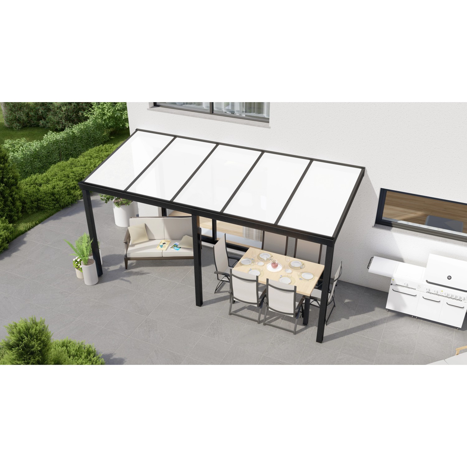 Terrassenüberdachung Professional 500 cm x 200 cm Schwarz Struktur PC Opal von GARDENDREAMS