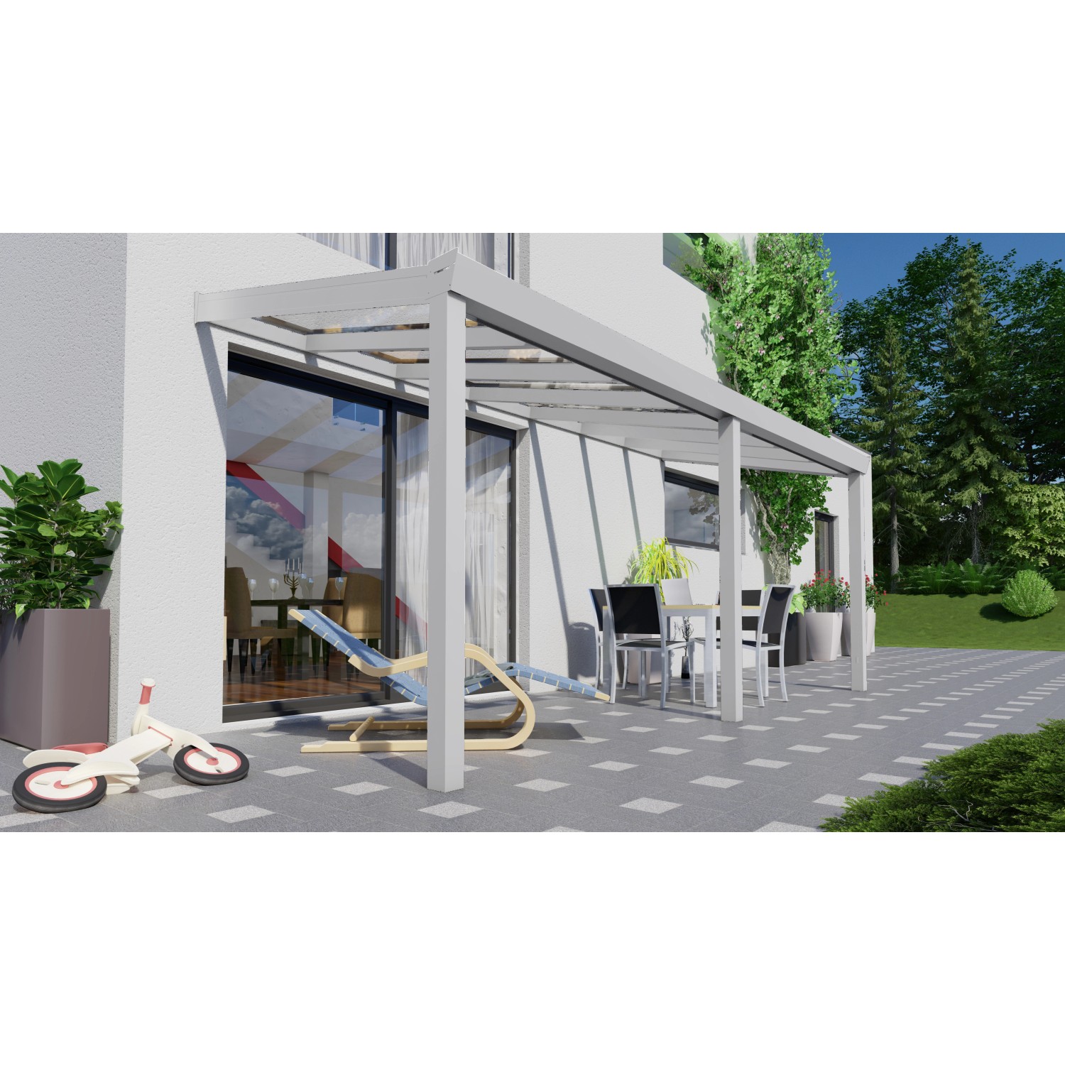 Terrassenüberdachung Professional 500 cm x 200 cm Weiß Glas von GARDENDREAMS