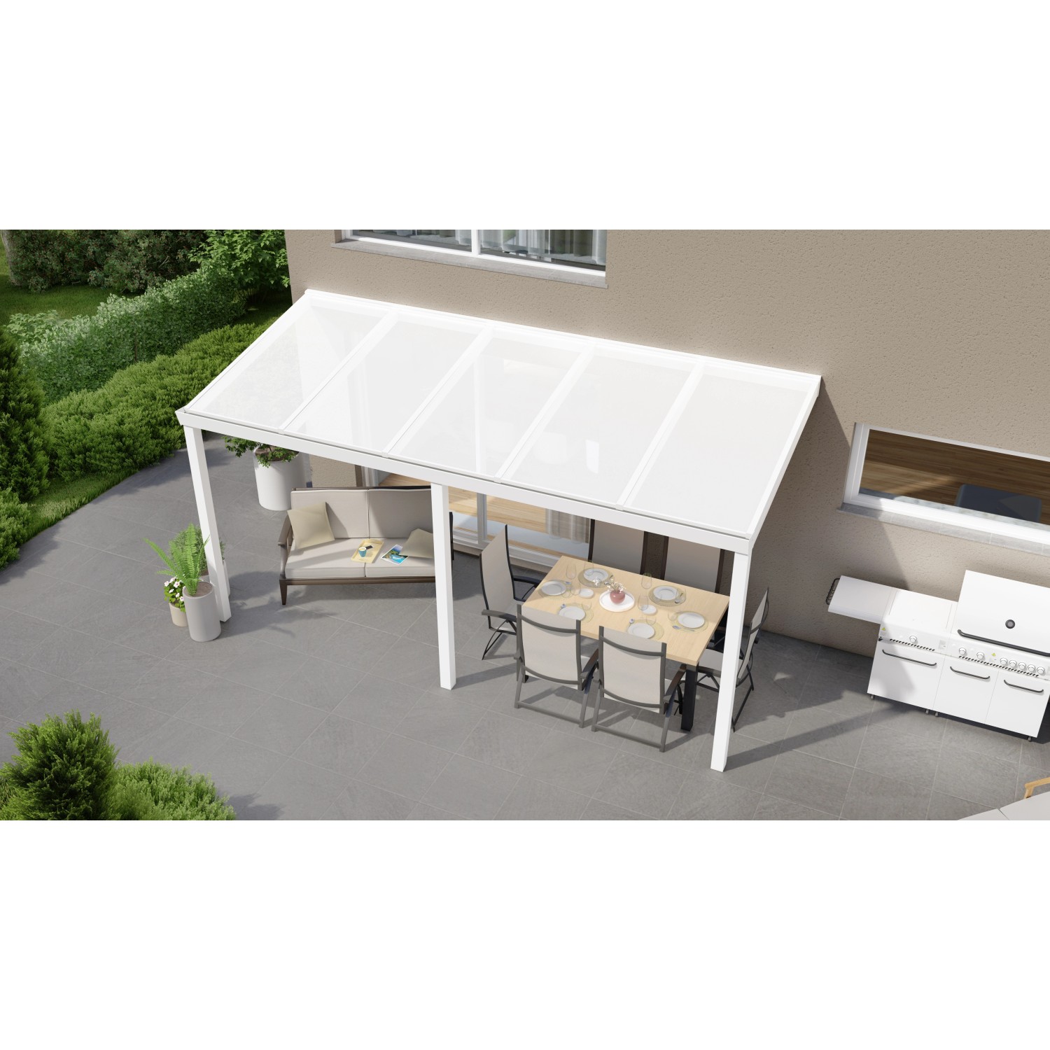 Terrassenüberdachung Professional 500 cm x 200 cm Weiß PC Opal von GARDENDREAMS