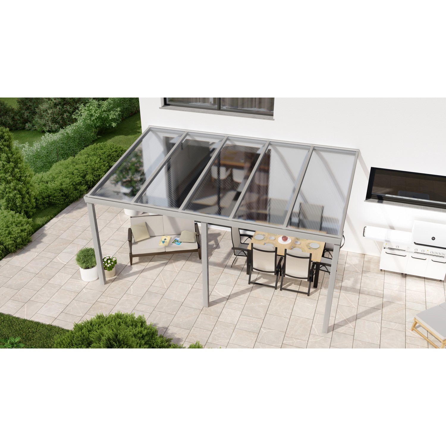 Terrassenüberdachung Professional 500 cm x 250 cm Grau Struktur PC Klar von GARDENDREAMS