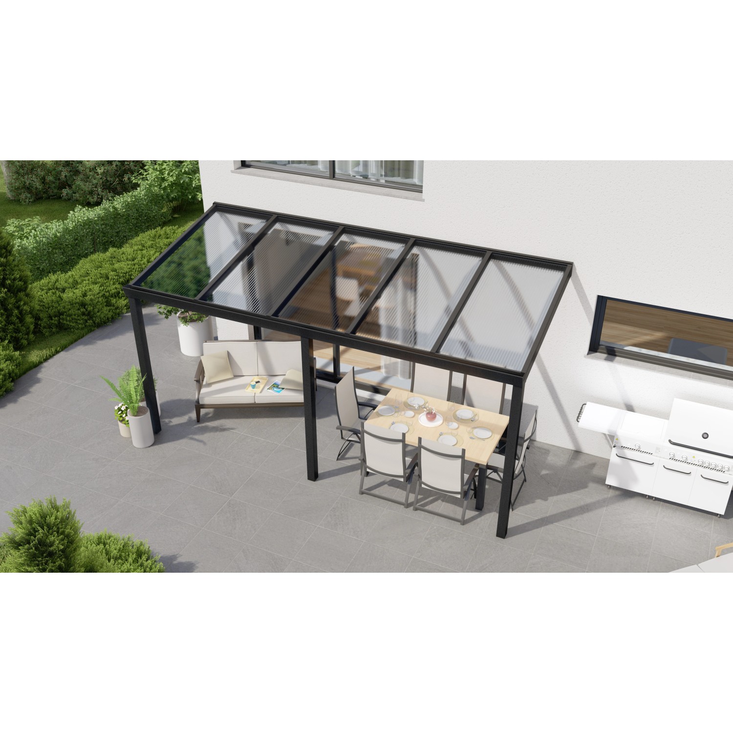 Terrassenüberdachung Professional 500 cm x 250 cm Schwarz Struktur PC Klar von GARDENDREAMS