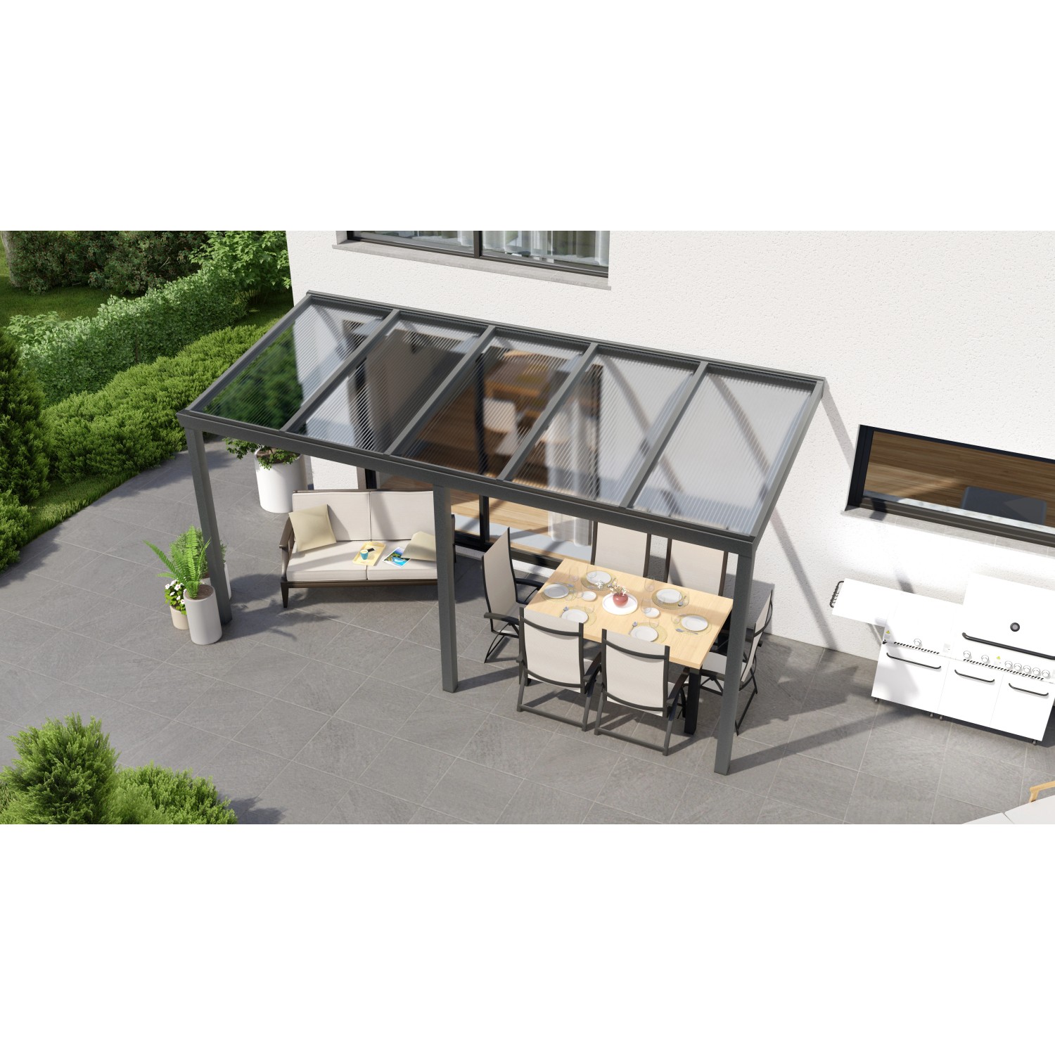 Terrassenüberdachung Professional 500 cm x 300 cm Anthrazit Struktur PC Klar von GARDENDREAMS