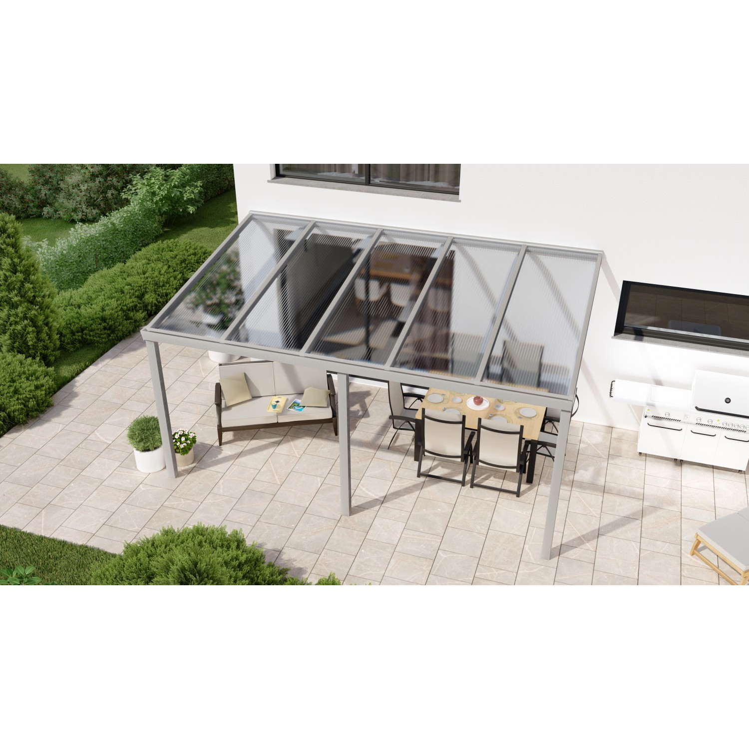 Terrassenüberdachung Professional 500 cm x 300 cm Grau Struktur PC Klar von GARDENDREAMS