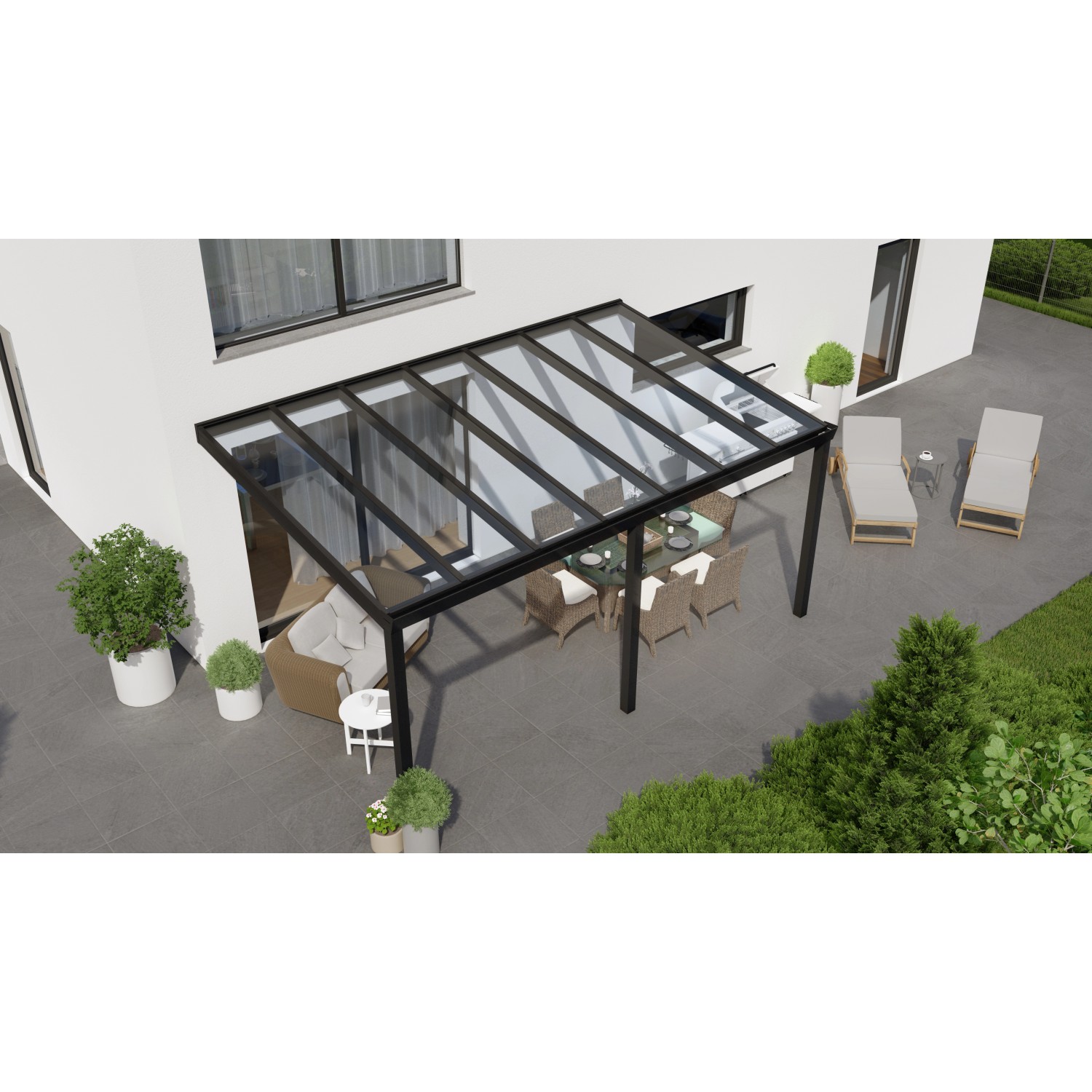 Terrassenüberdachung Professional 500 cm x 300 cm Schwarz Struktur Glas von GARDENDREAMS
