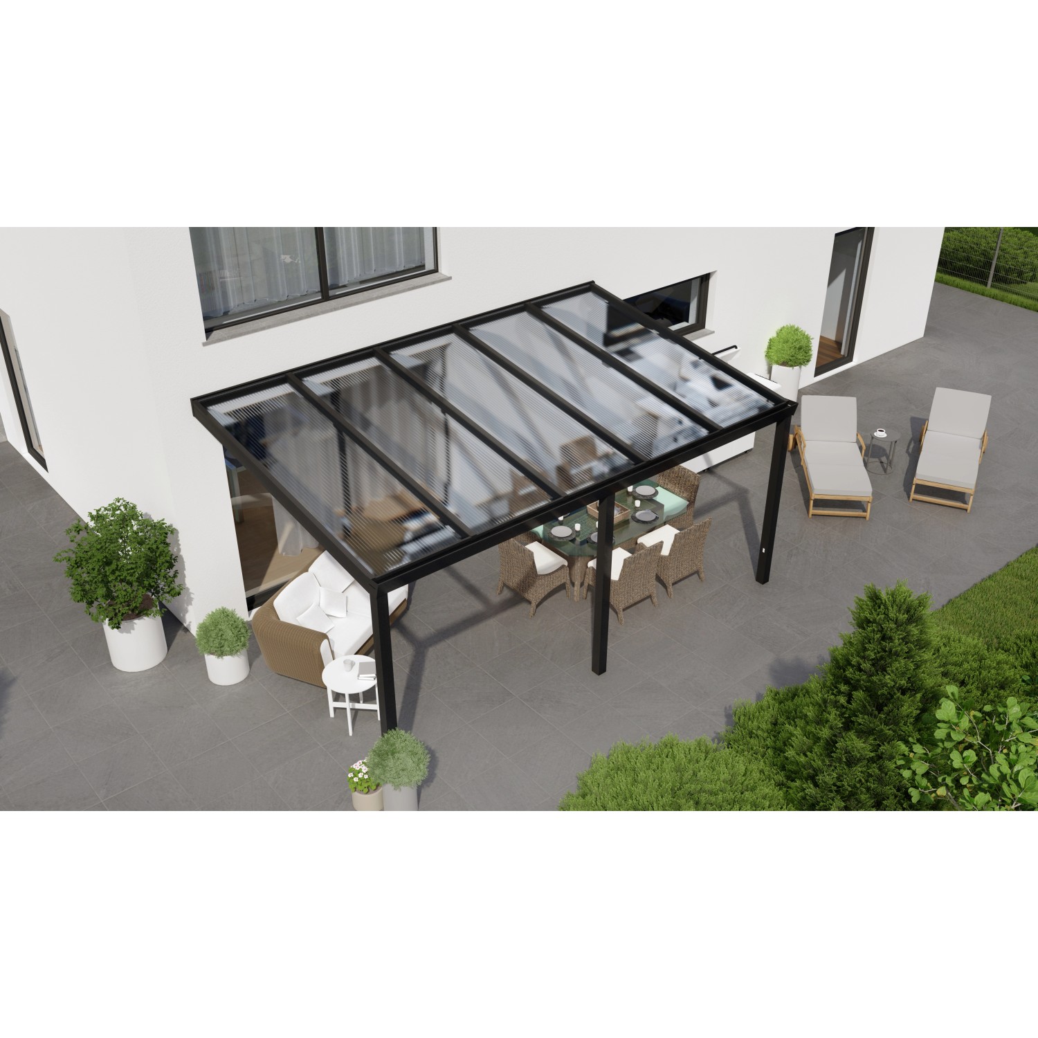 Terrassenüberdachung Professional 500 cm x 300 cm Schwarz Struktur PC Klar von GARDENDREAMS