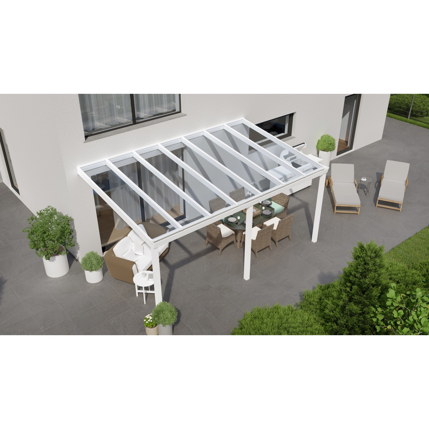 Terrassenüberdachung Professional 500 cm x 300 cm Weiß Glas von GARDENDREAMS